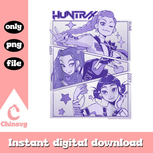 Huntrix anime characters png, kpop demon hunters movie png