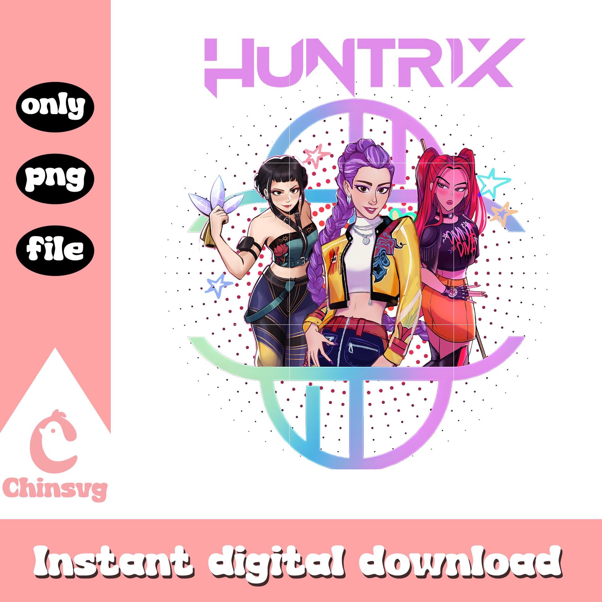 Huntrix anime girl aesthetic design png, kpop demon hunters png