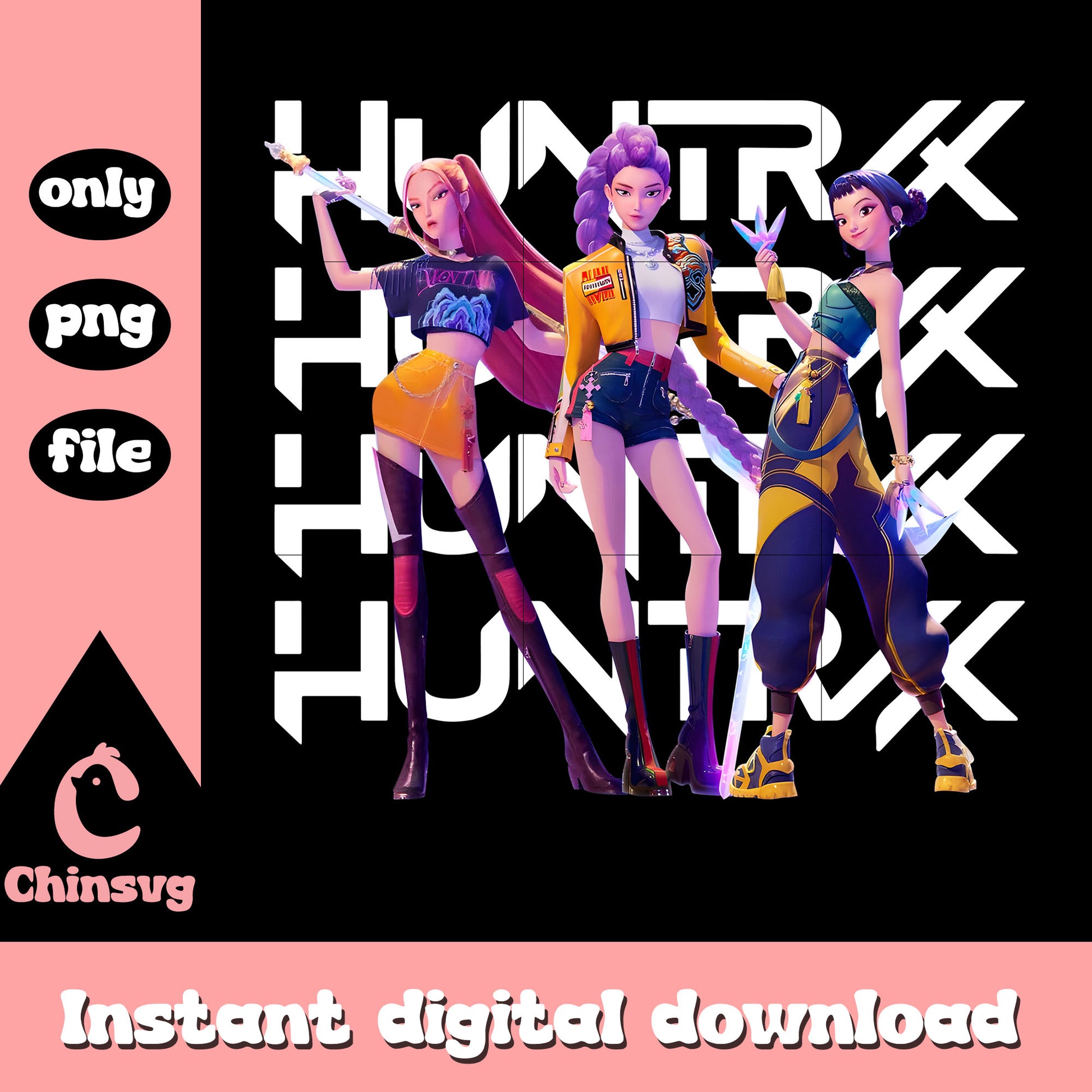 Huntrix band members design png, huntrix characters png