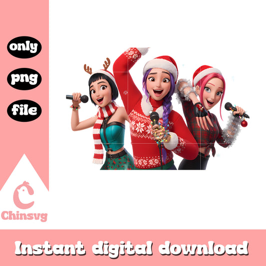 Huntrix band singing on christmas png, the huntrix png