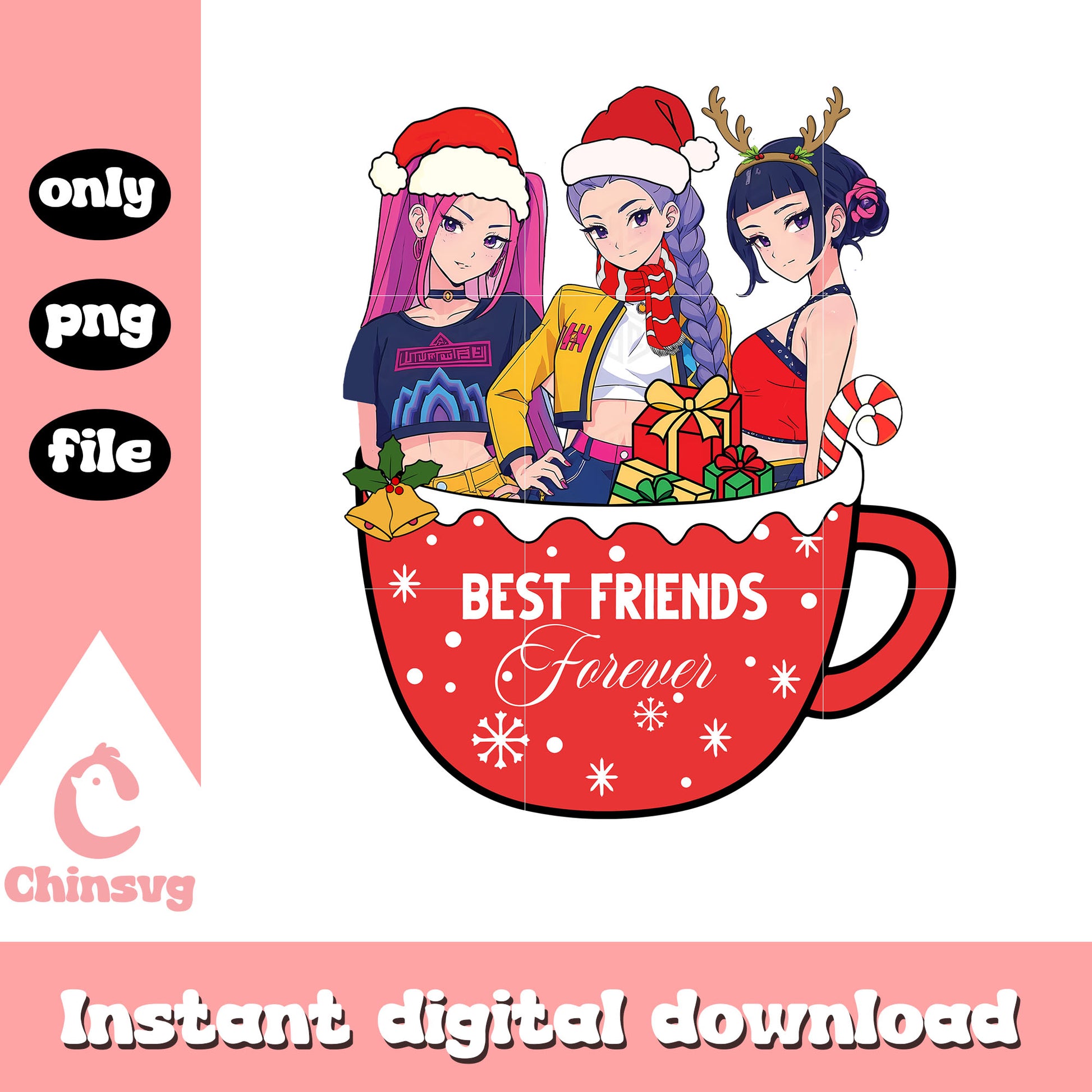 Huntrix best friends forever christmas png, huntrix group png