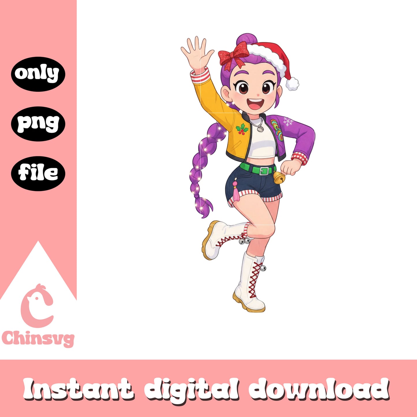 Huntrix bow funny christmas posing png, huntrix gif png