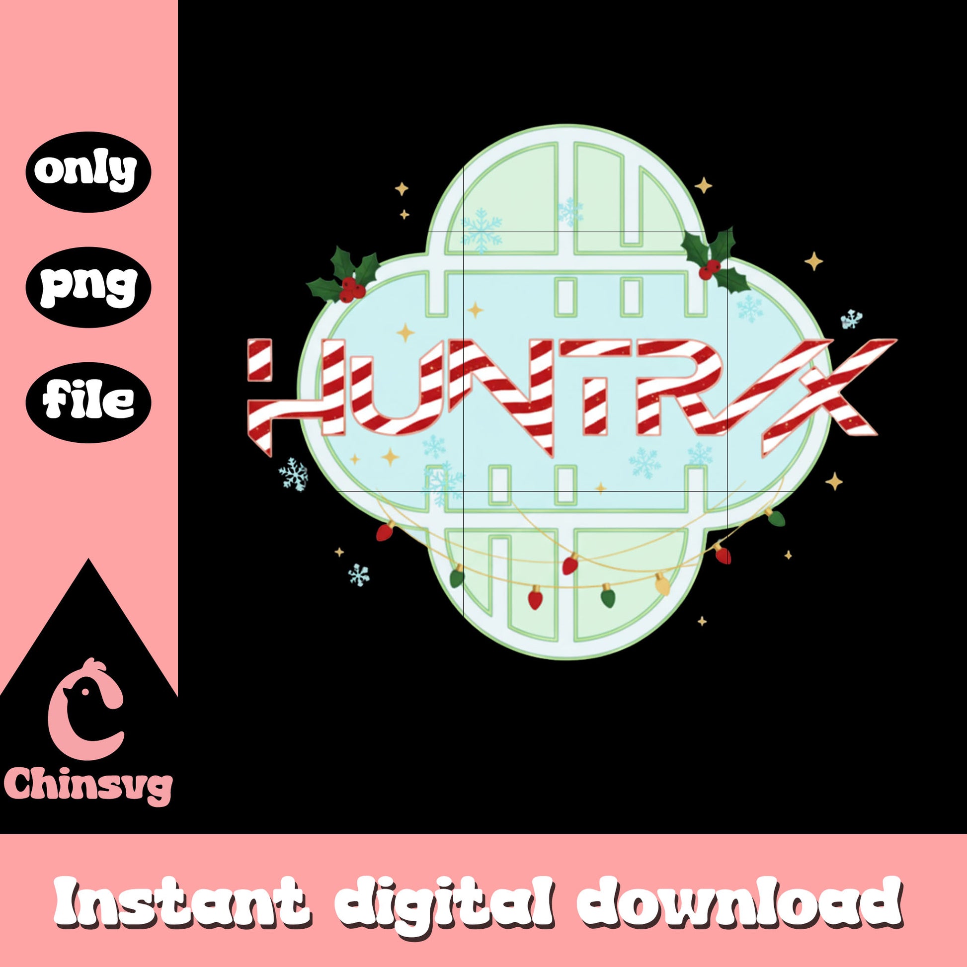 Huntrix candy cane logo design png, kpop merry christmas png