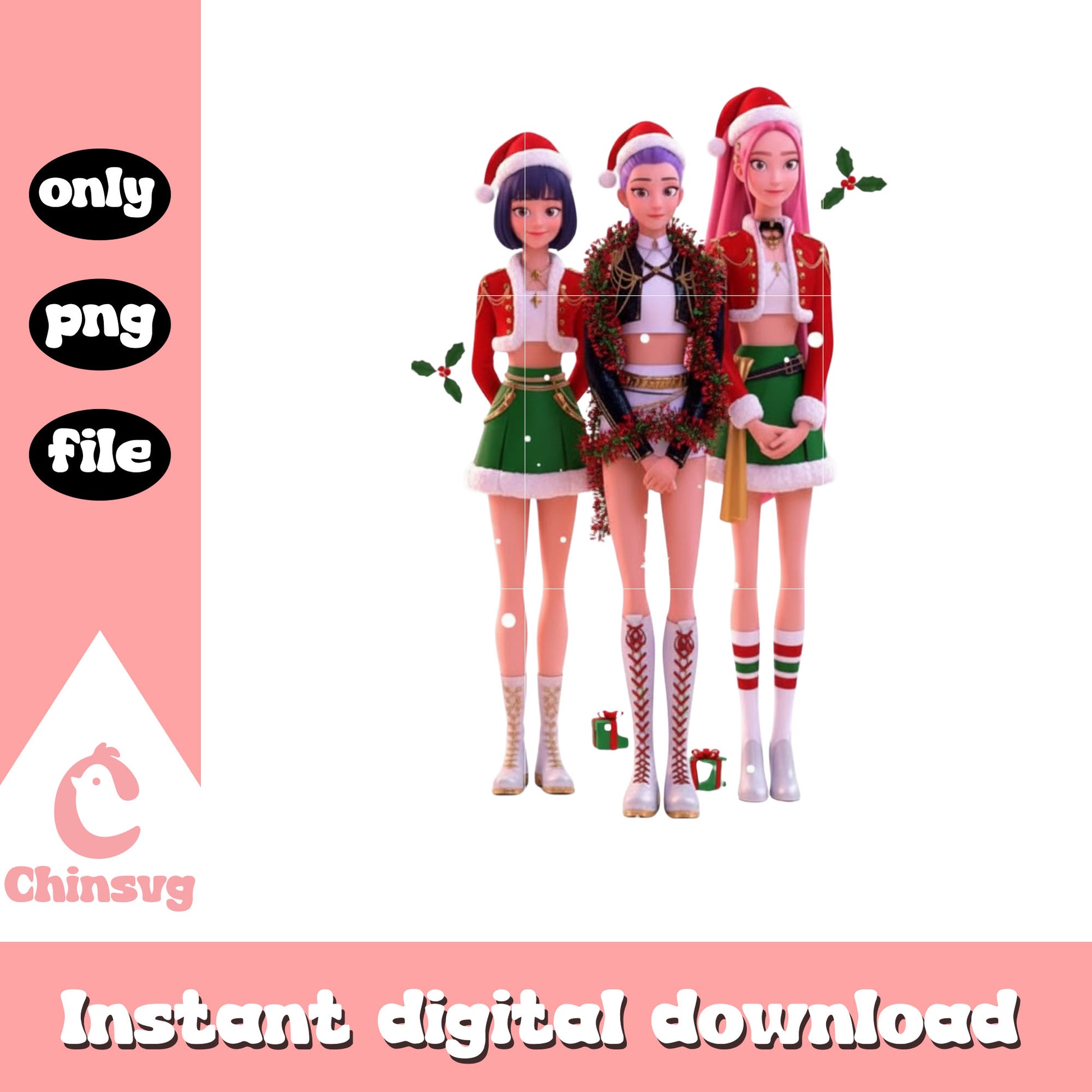 Huntrix characters kpop xmas eve design png, kpop bands png