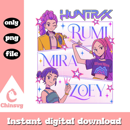 Huntrix characters movie design png, kpop hunters png, trending png