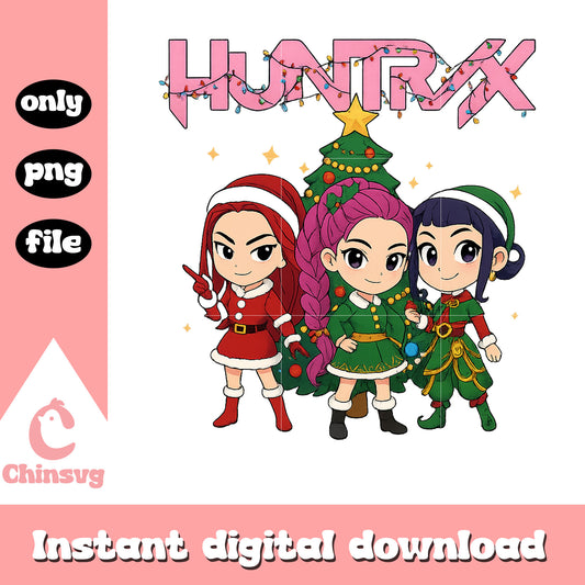 Huntrix chibi christmas outfits design png, huntrix members png