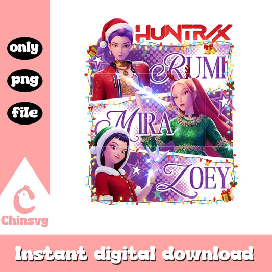 Huntrix christmas day decorations png, kpop girl bands png