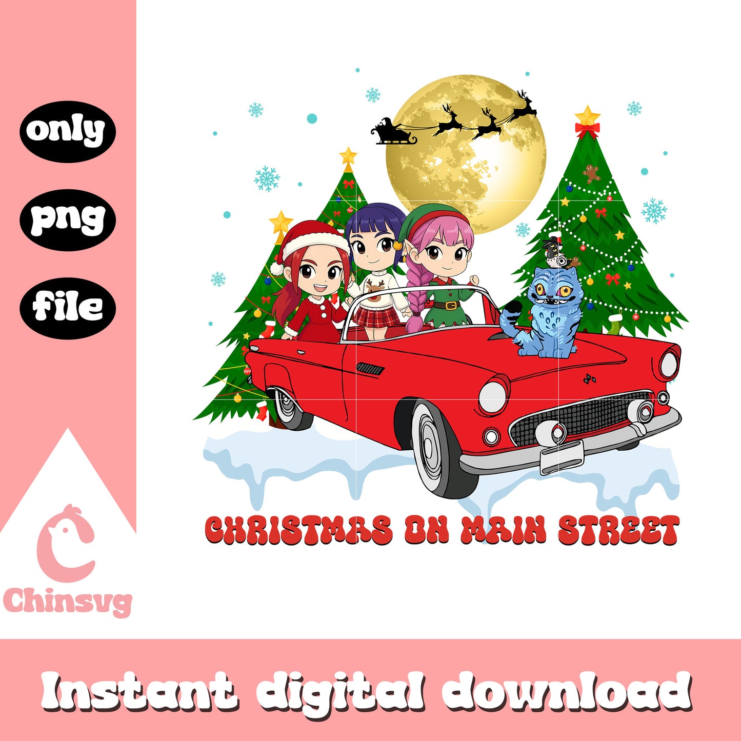 Huntrix christmas on main street png, christmas tree farm png
