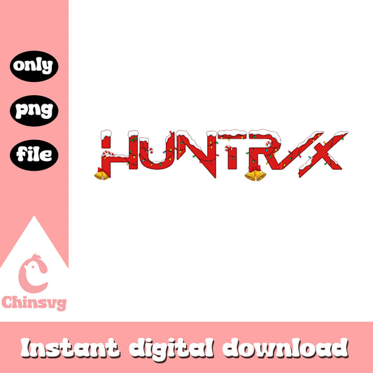 Huntrix christmas text design png, christmas lights png