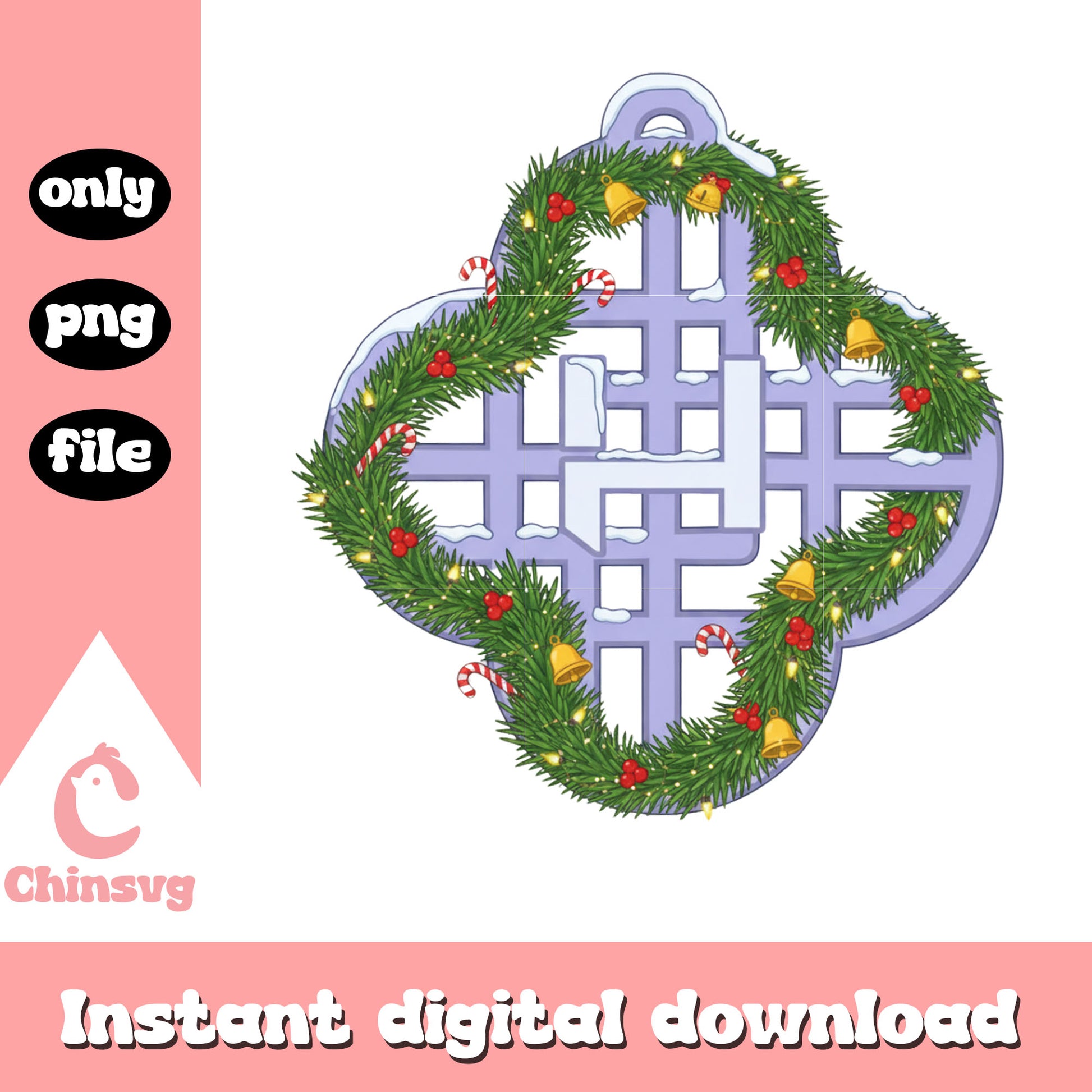 Huntrix christmas wreath logo design png, kpop christmas wallpaper​ png