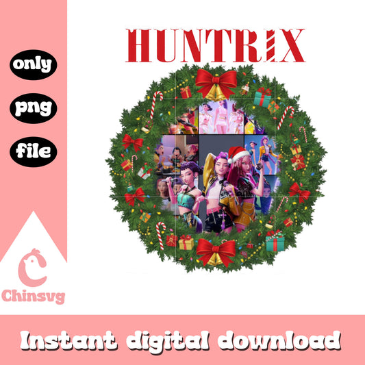 Huntrix concerts christmas wreath design png, huntrix kpop band png