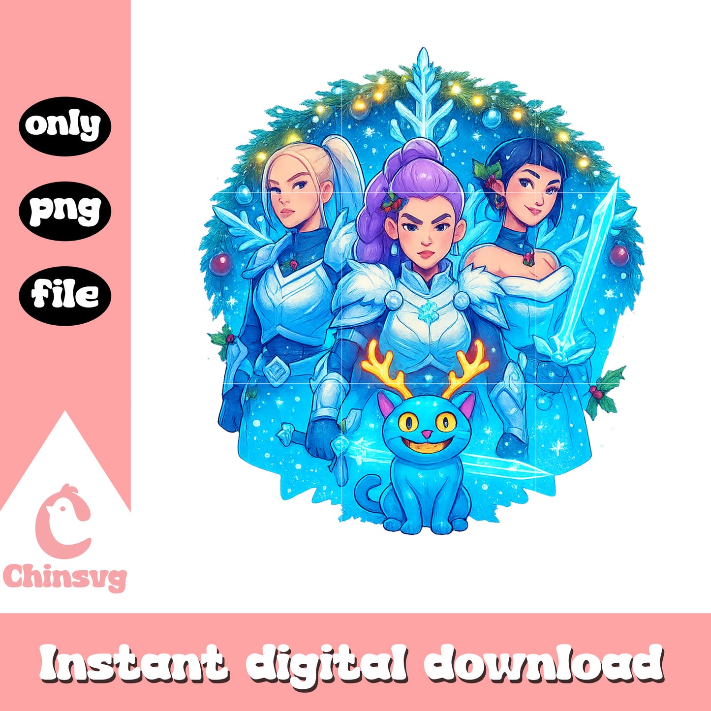 Huntrix frozen christmas design png, white christmas png