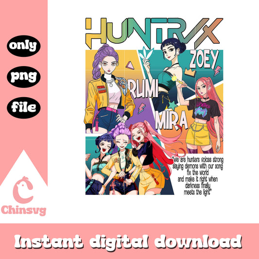Huntrix girl band black quotes png, sword of demon hunter png