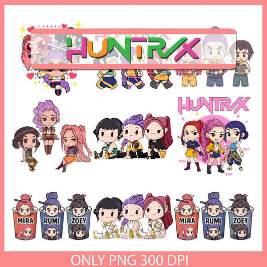 Huntrix girl band chibi design bundle png, hunters movie png