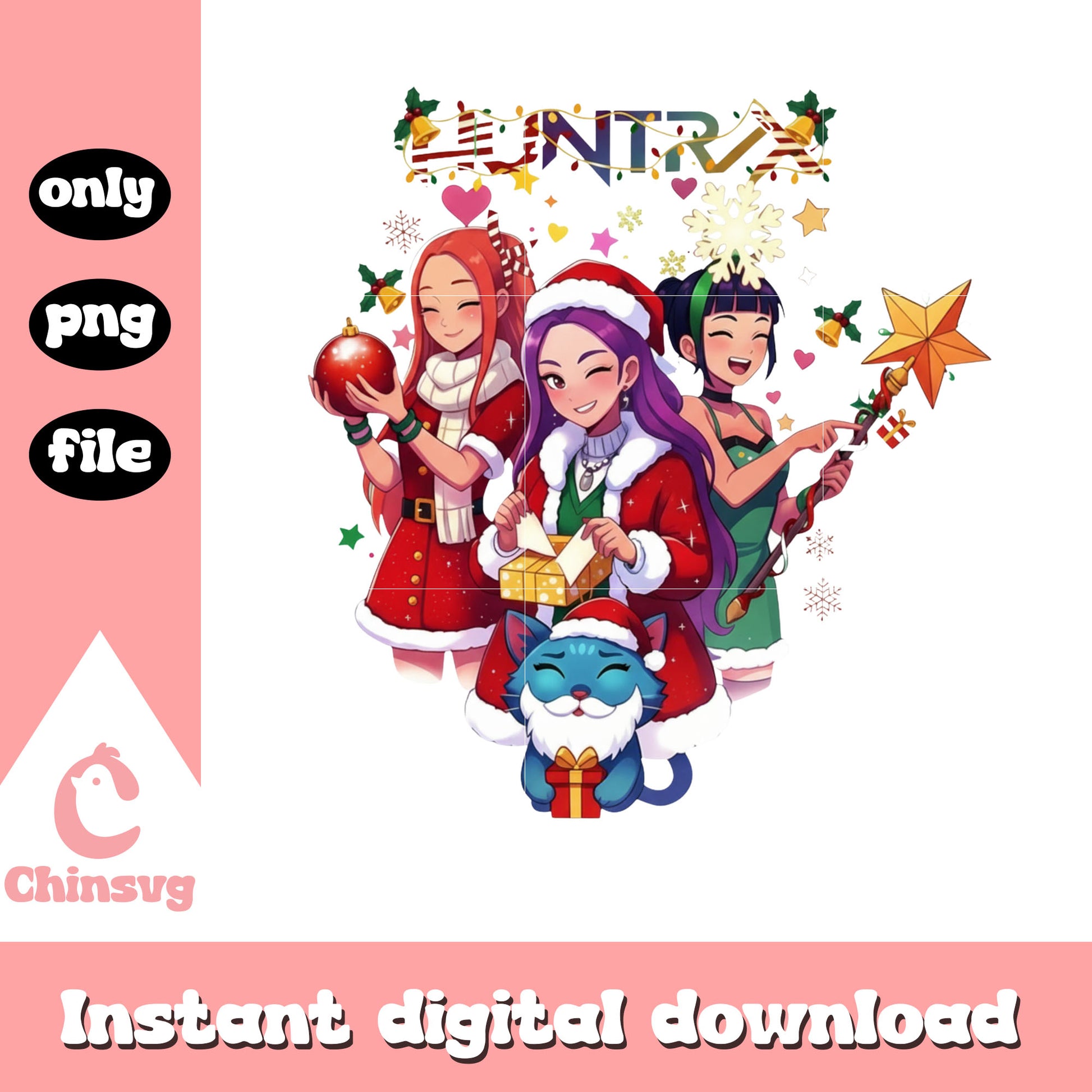 Huntrix girl band kpop christmas png, huntrix kpop cast png