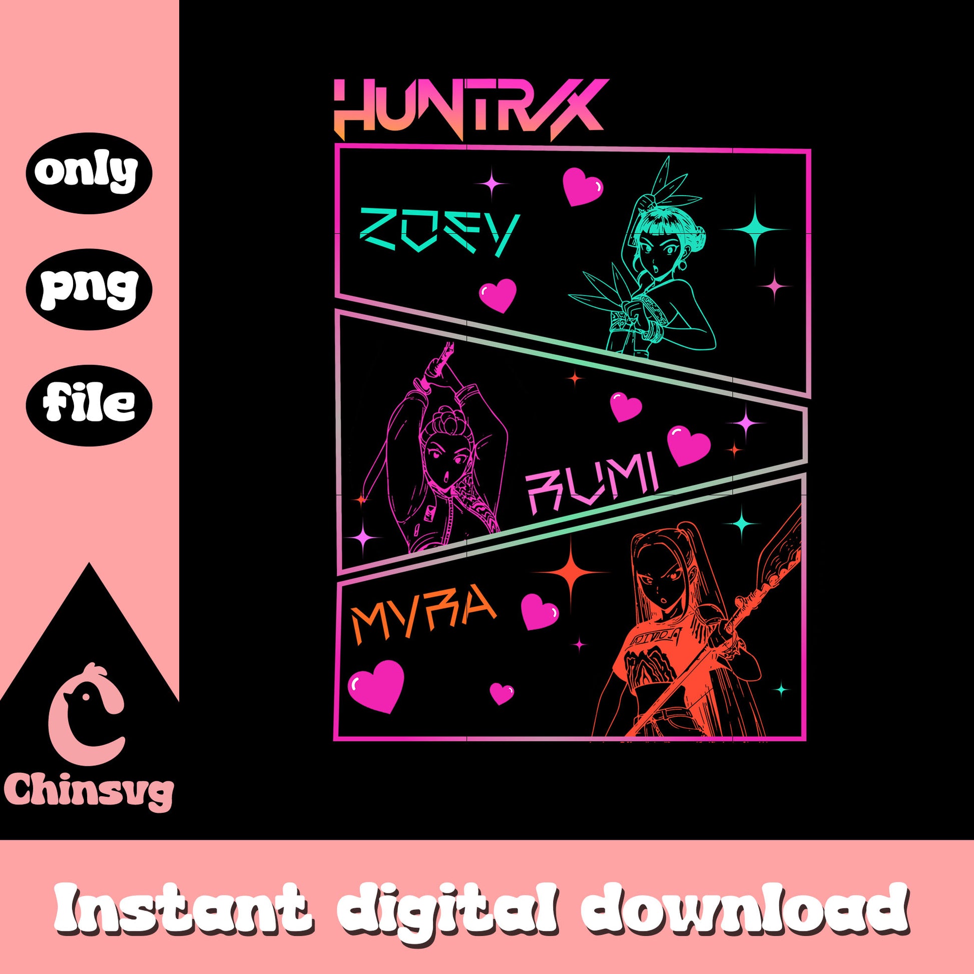Huntrix girl band members color outline png, kpop groups png