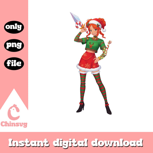 Huntrix girl christmas posing png, kpop demon hunters huntrix png