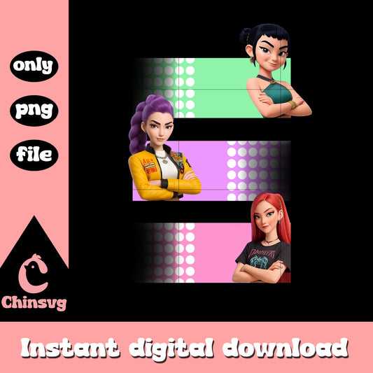 Huntrix girl group characters png, group of kpop png