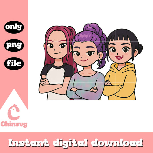 Huntrix girl group members png, rumi zoey mira png, girl band png