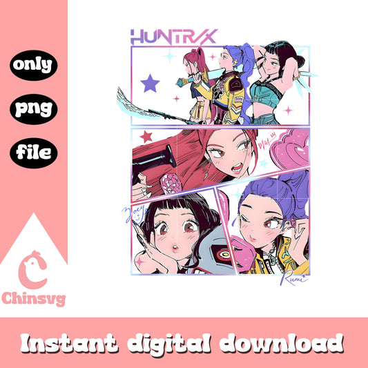 Huntrix girl manga design png, huntrix characters png, demon hunters png