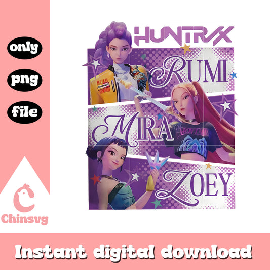 Huntrix girl name design png, kpop demon hunters png, huntrix png