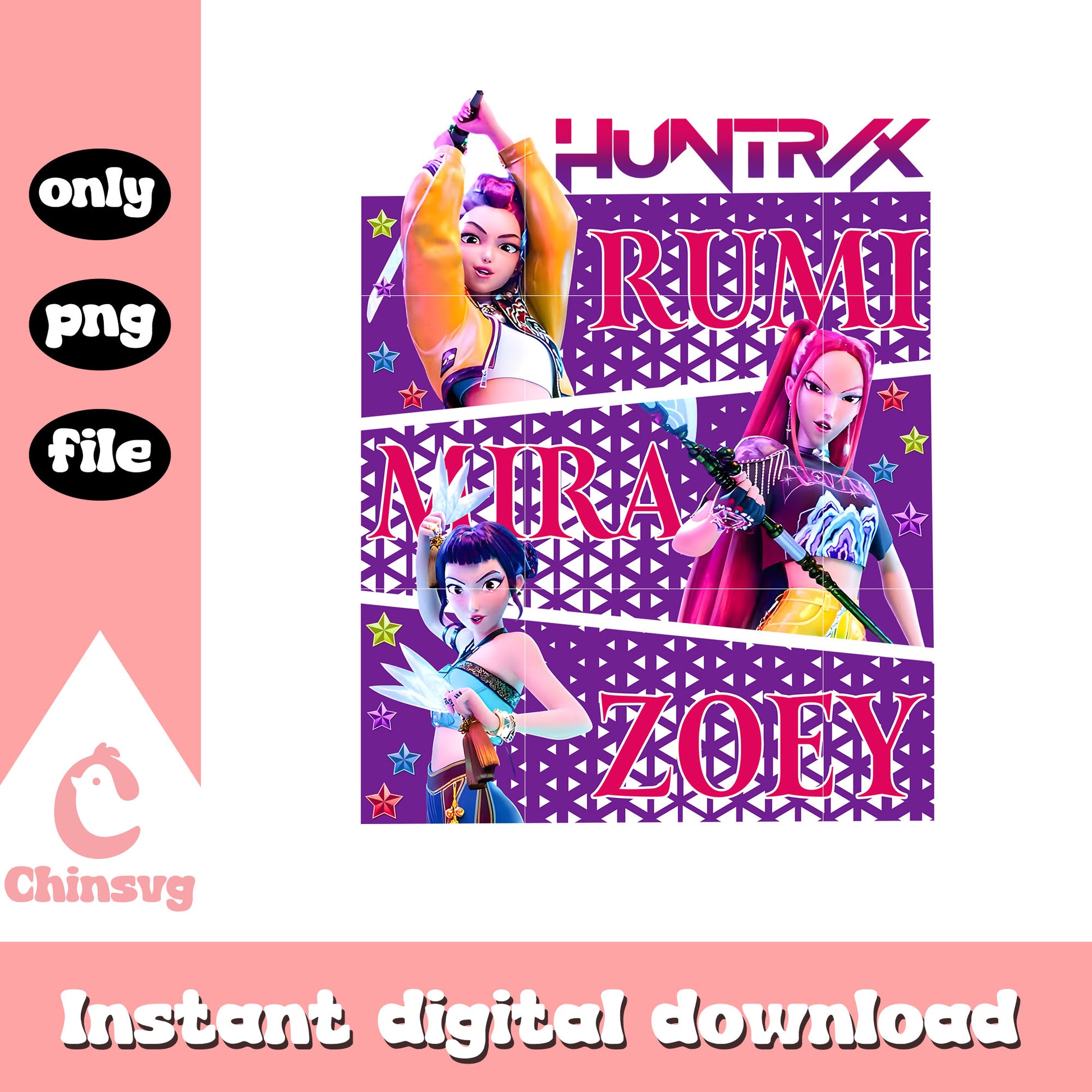 Huntrix girl name frame design png, kpop demon hunter png