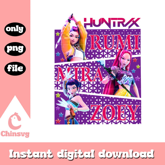 Huntrix girl name frame design png, kpop demon hunter png