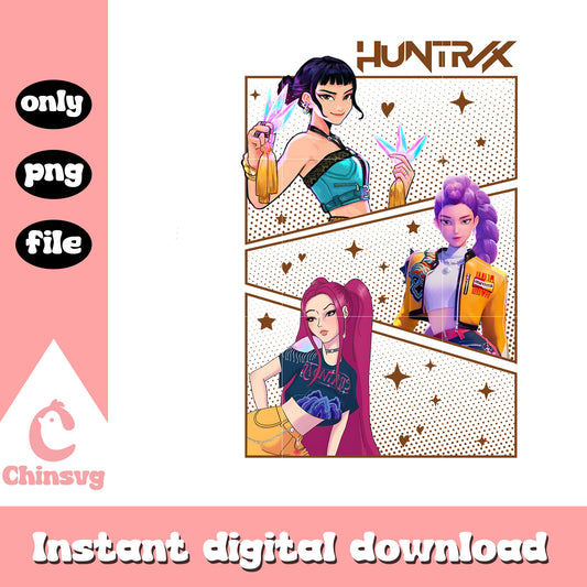 Huntrix girls band kpop demon hunters  png, huntrix merch png 