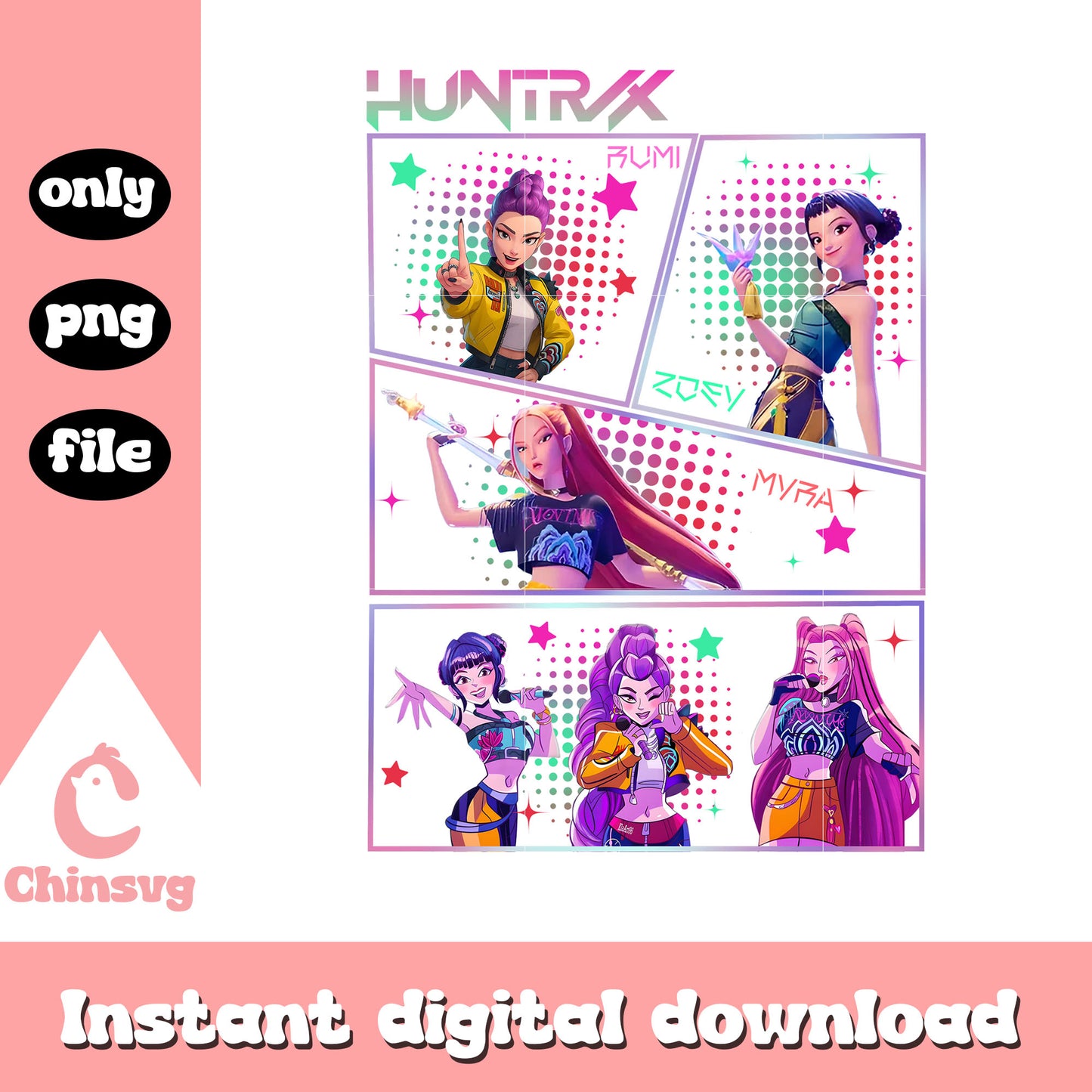 Huntrix girls kpop demon hunters art png, huntrix kpop demon hunters png 