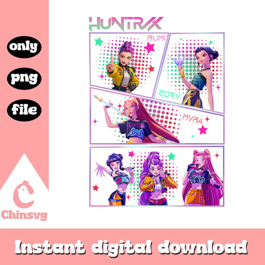Huntrix girls kpop demon hunters art png, huntrix kpop demon hunters png 