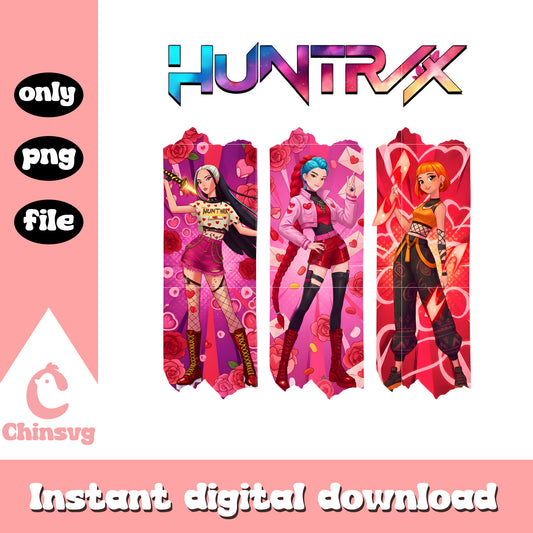Huntrix girls team valentine png, kpop valentines cards png