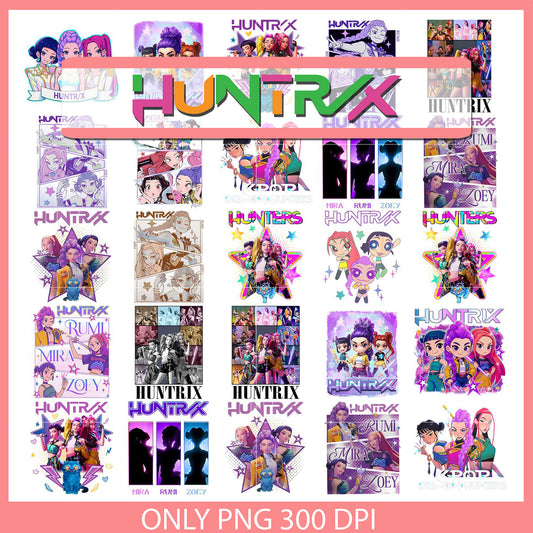 Huntrix girl team design bundle png, kpop demon hunters movie png