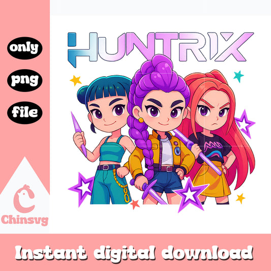 Huntrix girl team design png, kpop demon hunters movie png