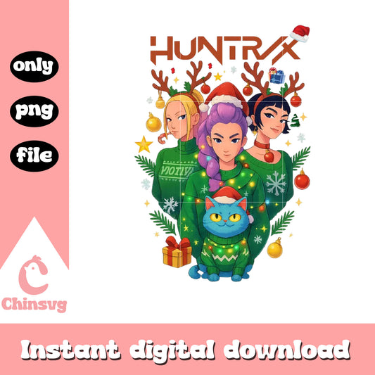 Huntrix green christmas sweater design png, christmas sweater png