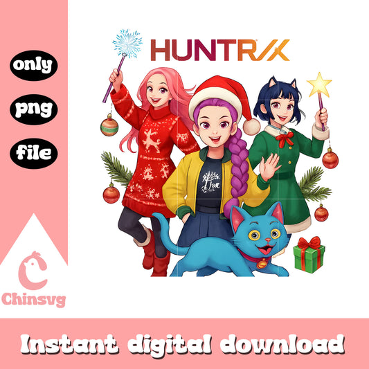 Huntrix happy christmas with derpy tiger png, huntrix kpop band png
