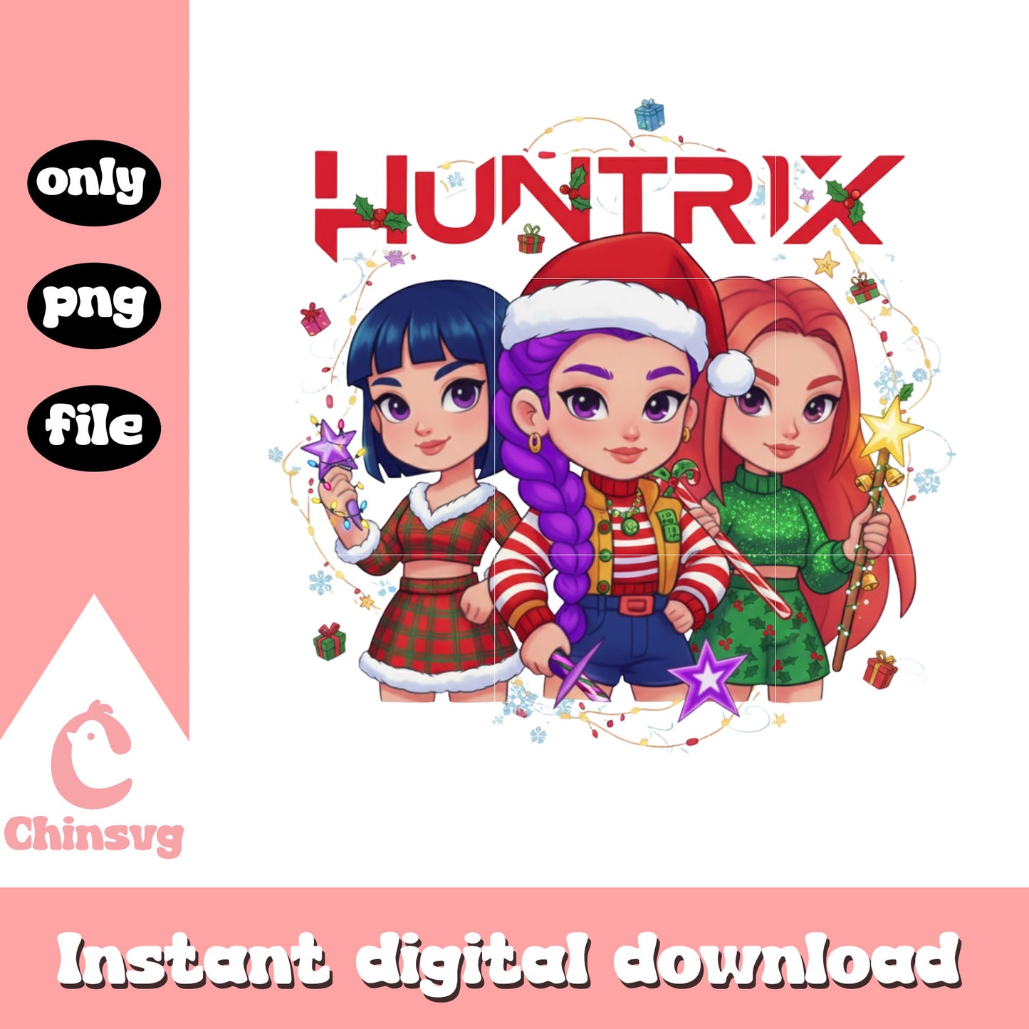 Huntrix happy cozy christmas design png, christmas light png