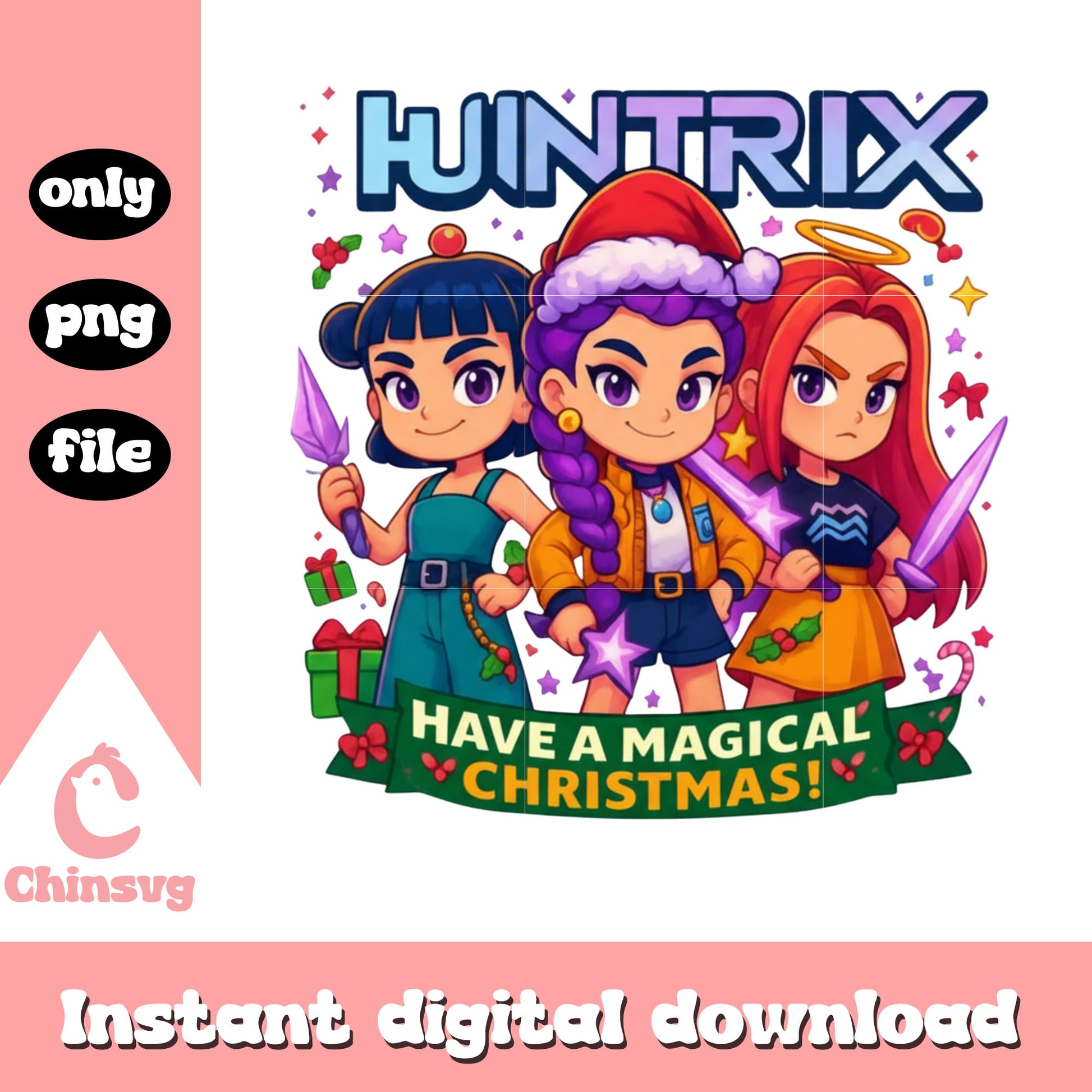 Huntrix have a magical christmas design png, christmas quote png