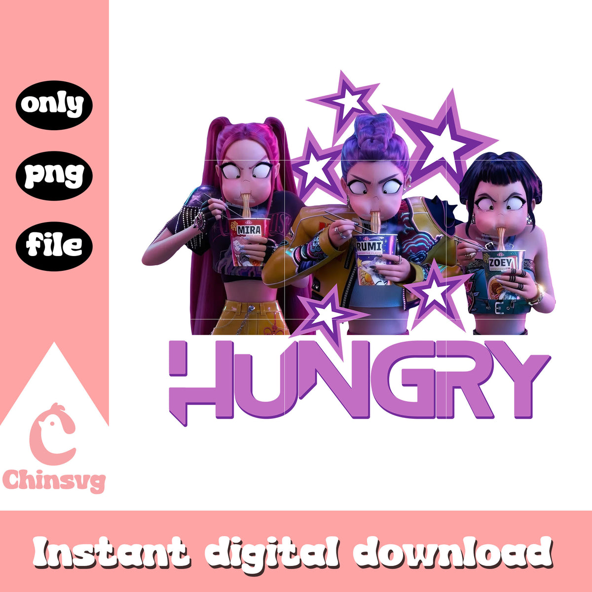 Huntrix hungry ramyeon design png, kpop demon hunters ramen png – Chinsvg