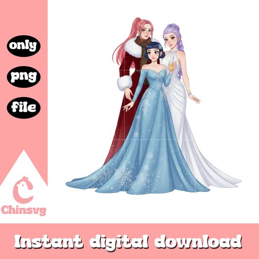 Huntrix hunters members christmas outfits png, kpop band png