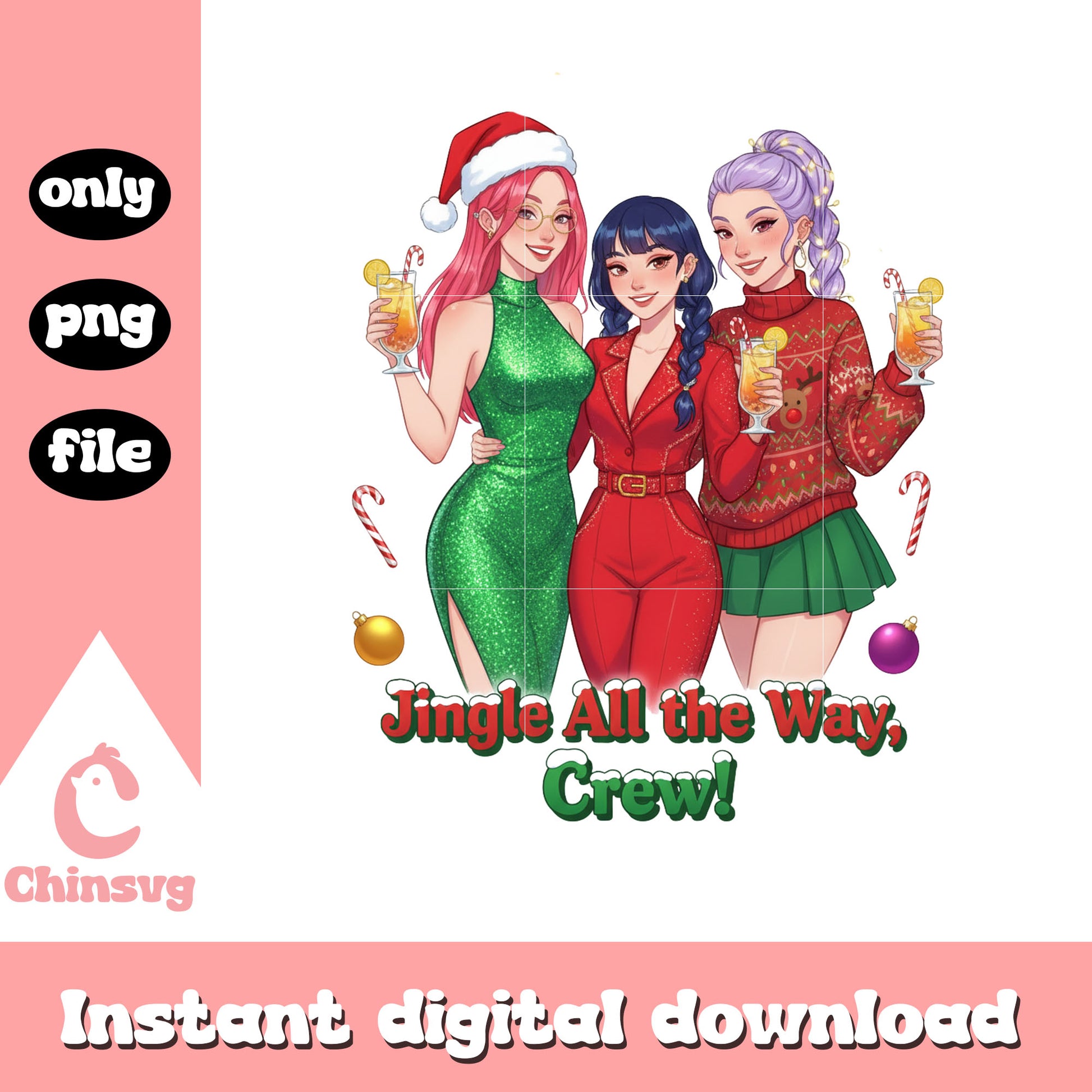 Huntrix jingle all the way crew png, huntrix members png