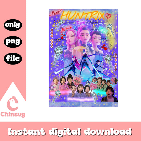 Huntrix kpop band card design png, kpop card png