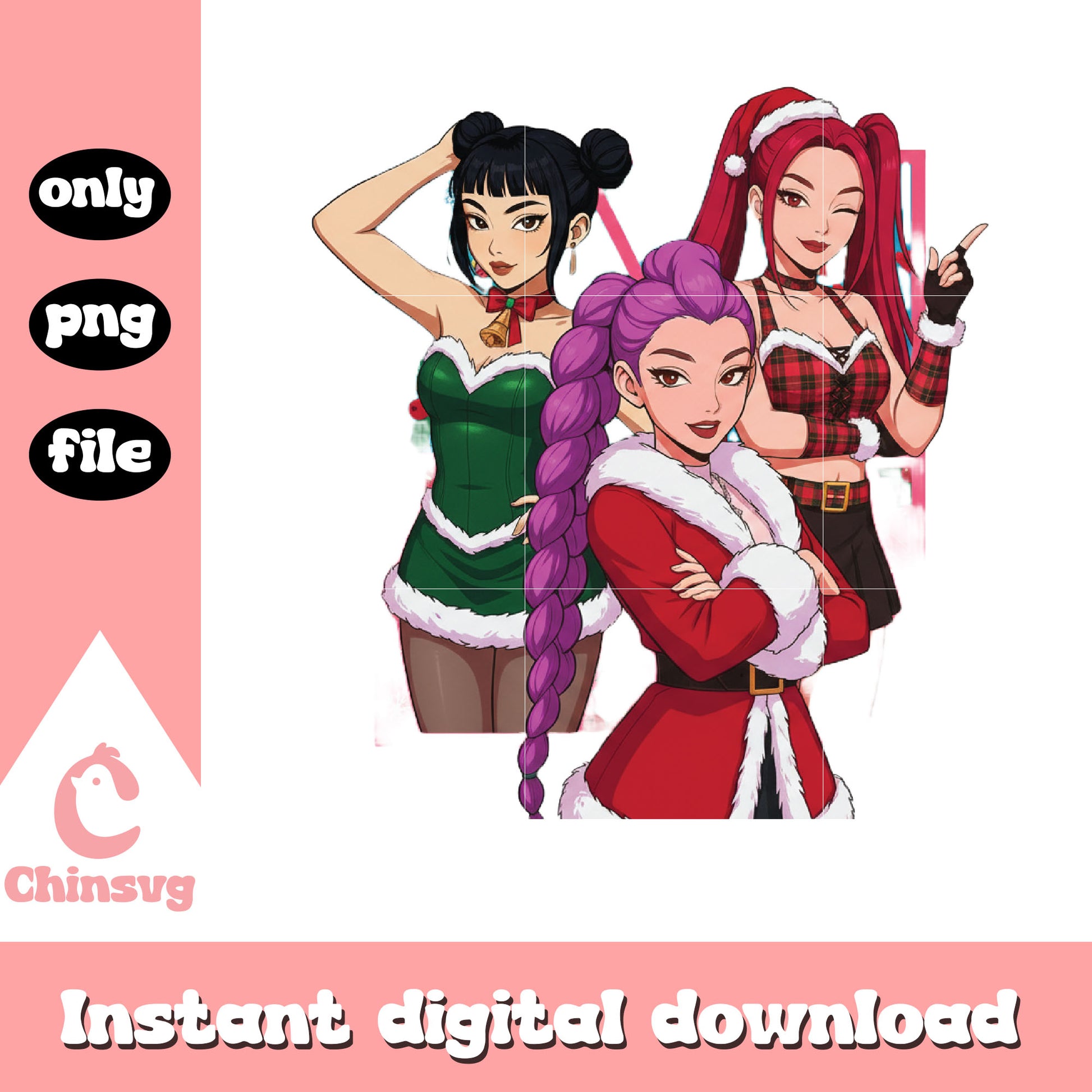 Huntrix kpop band christmas day png, huntrix cast png