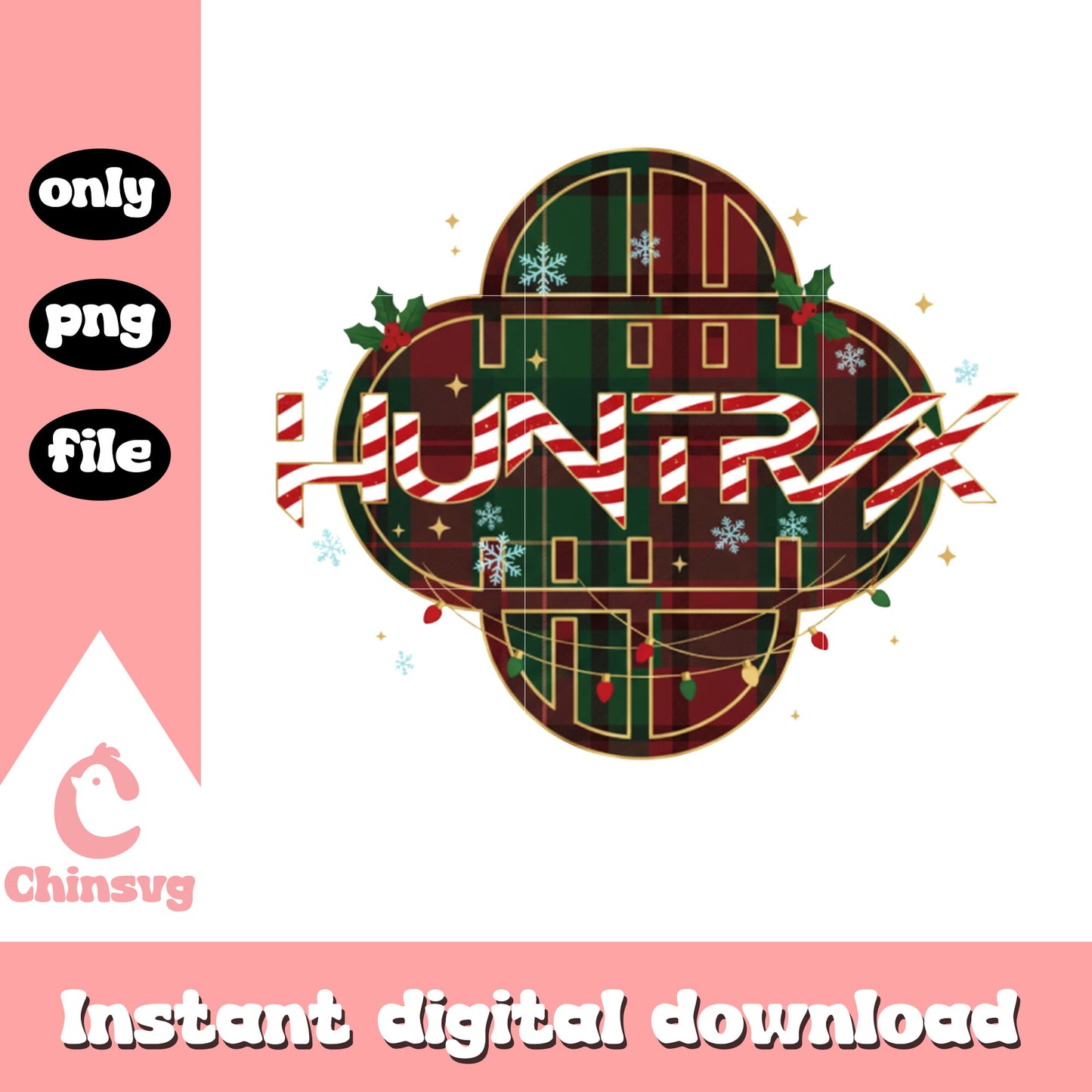 Huntrix kpop band logo christmas vibes png, kpop demon hunters png