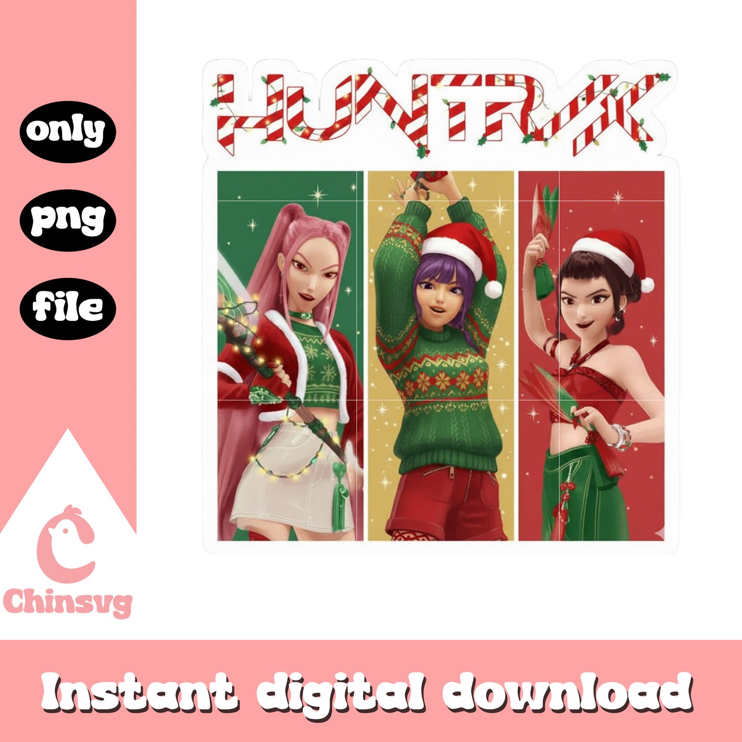 Huntrix kpop christmas collage pics png, christmas kpop png