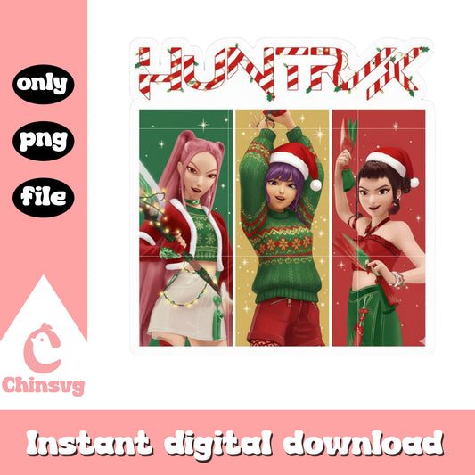 Huntrix kpop christmas collage pics png, christmas kpop png