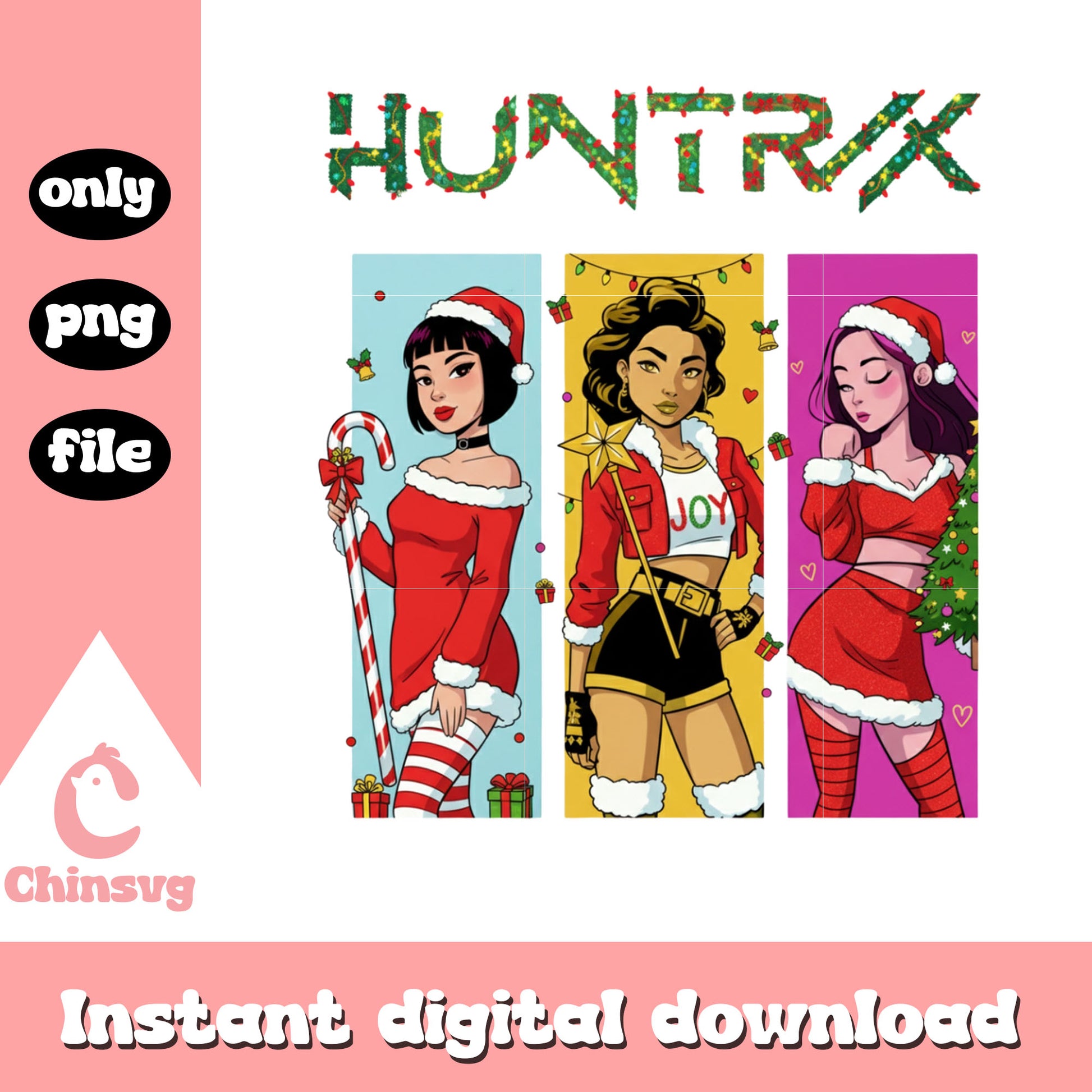 Huntrix kpop christmas collage pictures png, huntrix kpop cast png