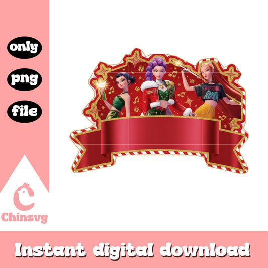 Huntrix kpop christmas holiday clipart png, huntrix merch png