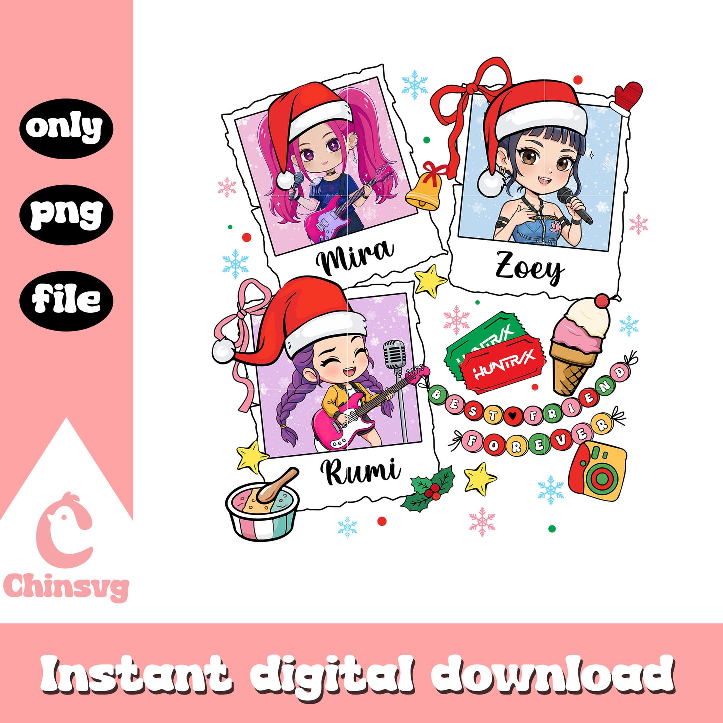 Huntrix kpop christmas name card png, huntrix t shirt png