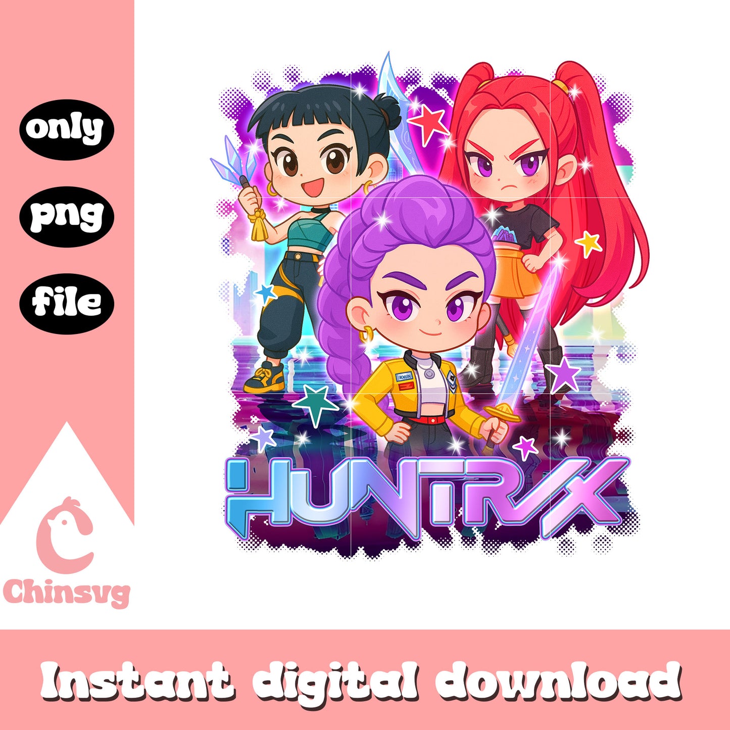 Huntrix kpop demon chibi png, huntrix kpop characters png