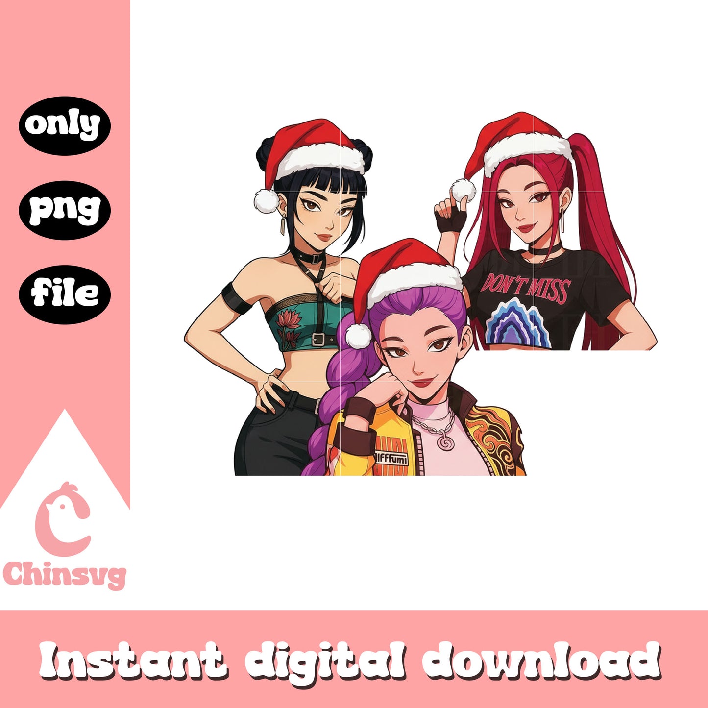 Huntrix kpop demon christmas png, kpop demon hunters cast png